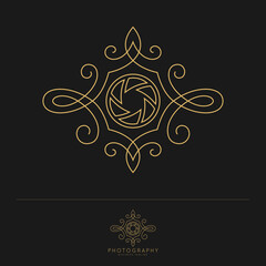 00. photography logo design template. Lovely and Classic line art style Vector