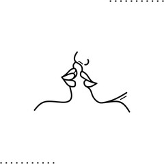 kissing, half faces couple and lips are going to kiss vector icon in outline