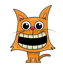 Cute and funny orange cat smiling cartoon character flat style