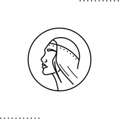 hippie woman face,  hairstyle vector icon in outline