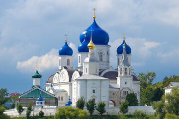 View of the Nativity Church and the Cathedral of the Bogolyubskaya Icon of the Mother of God in the Bogolyubsky Convent. Vladimir region, Russia