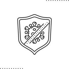 Virus and shield, protection against coronavirus vector icon in outline