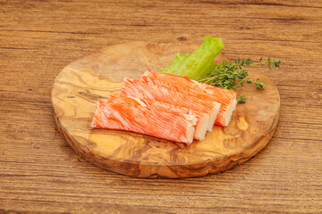 Crab sticks served salad leaves