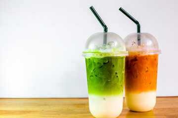 A close-up view of the drinks put into the cup, (iced tea, cocoa, chocolate) with pearls, is a popular menu in cafes and restaurants.