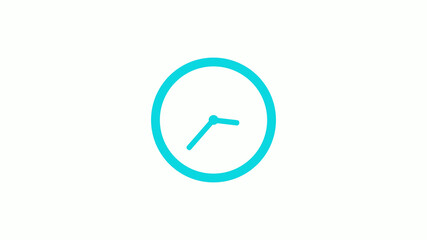 New cyan color circle 12 hours clock icon on white background,clock icon