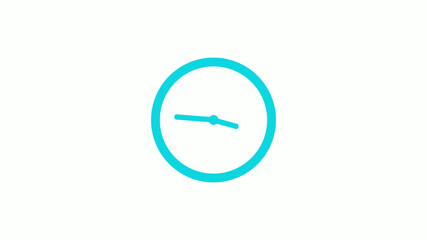 New cyan color circle 12 hours clock icon on white background,clock icon