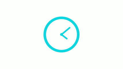 New cyan color circle 12 hours clock icon on white background,clock icon