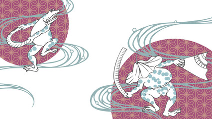 鳥獣戯画をモチーフにデザインした和風の背景素材