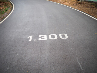 The road number 1.300 on the road surface at the destination has a slight bend.