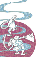 鳥獣戯画をモチーフにデザインした和風の背景素材