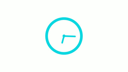 New cyan color circle 12 hours clock icon on white background,clock icon