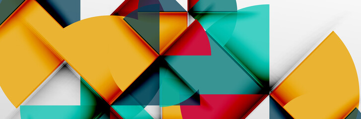 Bright color circles, abstract round shapes and triangles composition with shadow effects. Vector modern geometric design template