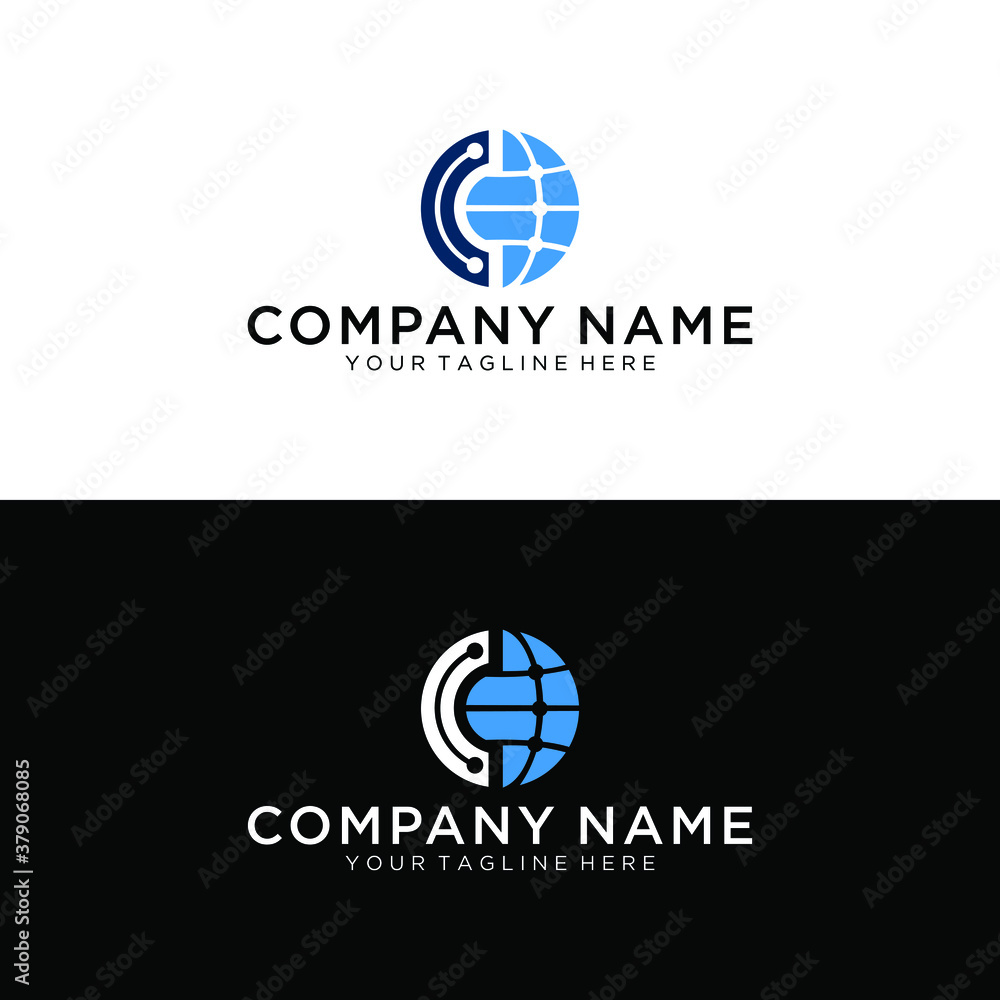 Poster Sphere Logo Circle abstract design Technology Global communication vector template linear style. Neural network Artificial intelligence AI internet web Logotype concept icon.