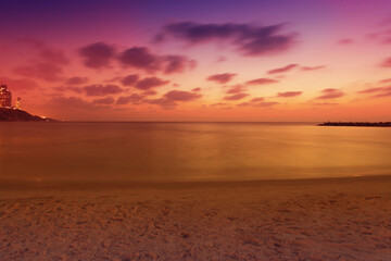Naklejka na ściany i meble Seascape. Beach in the evening. Netanya city during sunset, Israel