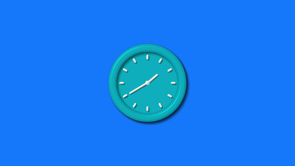 New cyan color 3d wall clock isolated on blue background,12 hours clock isolated