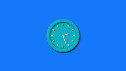 New cyan color 3d wall clock isolated on blue background,wall clock