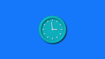 New cyan color 3d wall clock isolated on blue background,wall clock