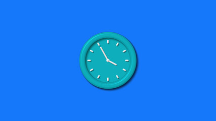 New cyan color 3d wall clock isolated on blue background,wall clock