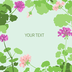 Geranium flowers frame, vector template ready to use