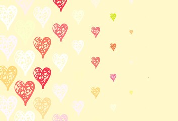 Light Pink, Yellow vector background with hearts.