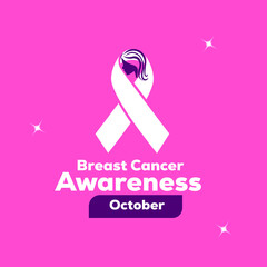 Obraz premium Vector Breast Cancer Awareness Calligraphy Poster Design. Stroke Pink Ribbon. October is Cancer Awareness Month. 