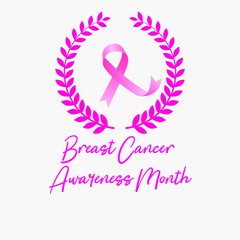 Vector Breast Cancer Awareness Calligraphy Poster Design. Stroke Pink Ribbon. October is Cancer Awareness Month.
