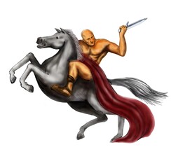 Watercolor Render of a Spartan Warrior Riding a Horse Illustration