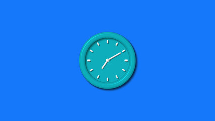 New cyan color 3d wall clock isolated on blue background,3d wall clock