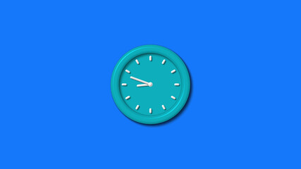 New cyan color 3d wall clock isolated on blue background,3d wall clock