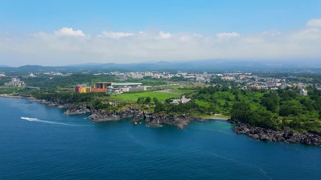 한국 제주도 여행 주상절리 항공촬영