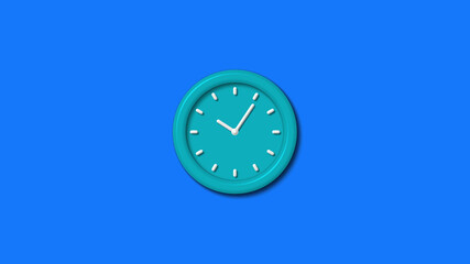New cyan color 3d wall clock isolated on blue background,3d wall clock
