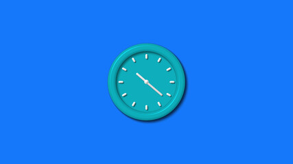 New cyan color 3d wall clock isolated on blue background,3d wall clock