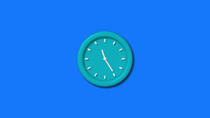 New cyan color 3d wall clock isolated on blue background,3d wall clock