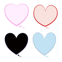 Fototapeta na wymiar Speech bubbles set vector. Heart shaped bubbles. Pastel color illustrations isolated on white.