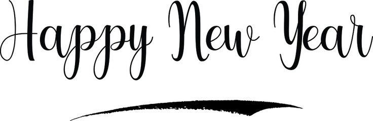 Happy New Year Calligraphy Handwritten Black Color Text On Yellow 
Background