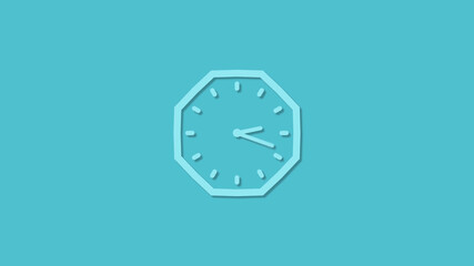 Amazing counting down 12 hours clock icon on cyan background,clock icon