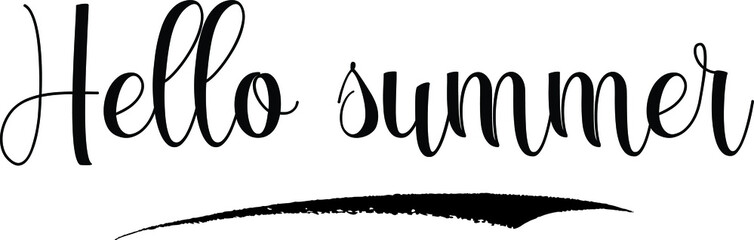 Hello summer Calligraphy Handwritten Black Color Text On Yellow 
Background
