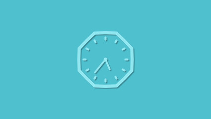 Amazing counting down 12 hours clock icon on cyan background,clock icon