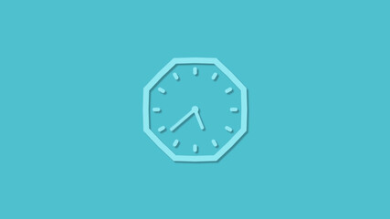 Amazing counting down 12 hours clock icon on cyan background,clock icon