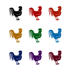 Rooster bird icon, color set