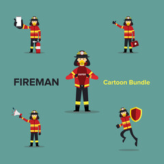 Cartoon Batch of Fireman . Bundle. Set
