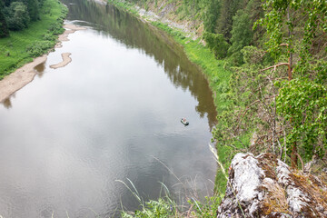 Panoramic view of the river, forest and rocks