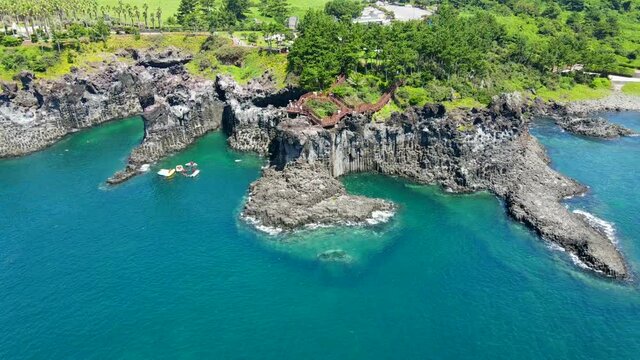 한국 제주도 여행 주상절리 항공촬영