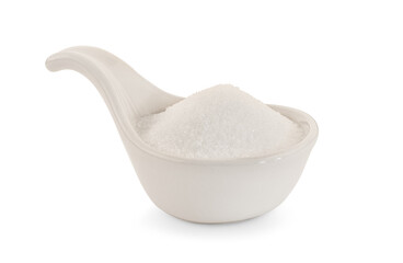 Pile sea salt  in bowl on white background.