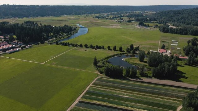 Lush Green Western Washington State Farm Aerial in Rural Countryside