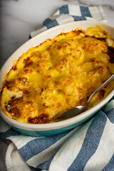 Cauliflower cheese gratin in baking dish