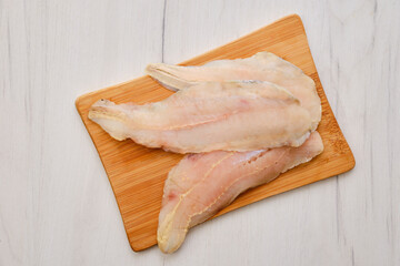 Top view of raw fresh haddock fillet