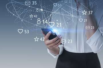 Woman using smartphone, social media