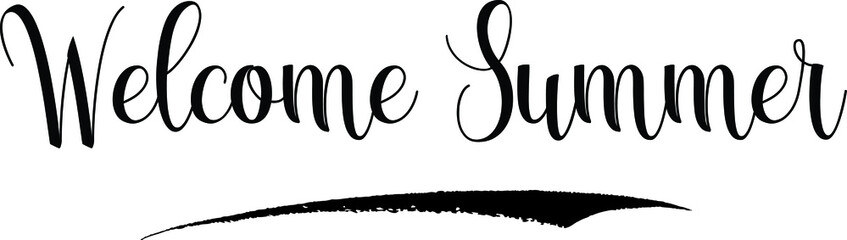 Welcome Summer Calligraphy Handwritten Black Color Text On Yellow 
Background