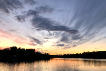 Fototapeta premium cloudy sky at sunset over the lake